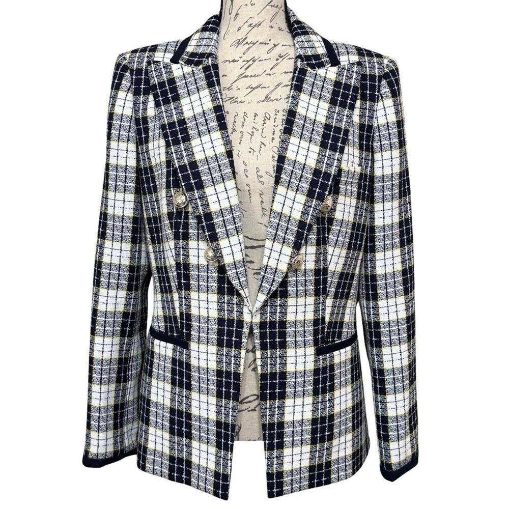 Tommy Hilfiger Women’s Plaid Blazer Size 10 Blue Yellow Nautical Lined NWOT